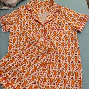 Roller Rabbit Monkey Print Pajama Set - Orange and Pink